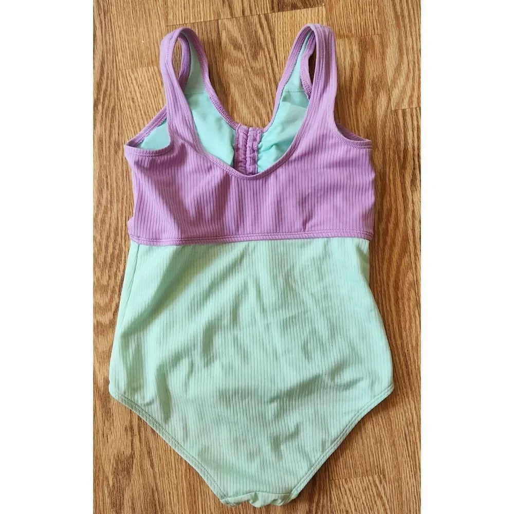 Justice One Piece Swimsuit Girls Size Medium 10 Purple & Green Padded